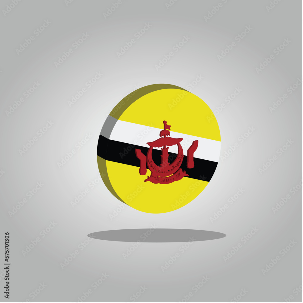 Fototapeta premium Brunei Darussalam Flag Vector 3D Circle Ilustrator Flat Design
