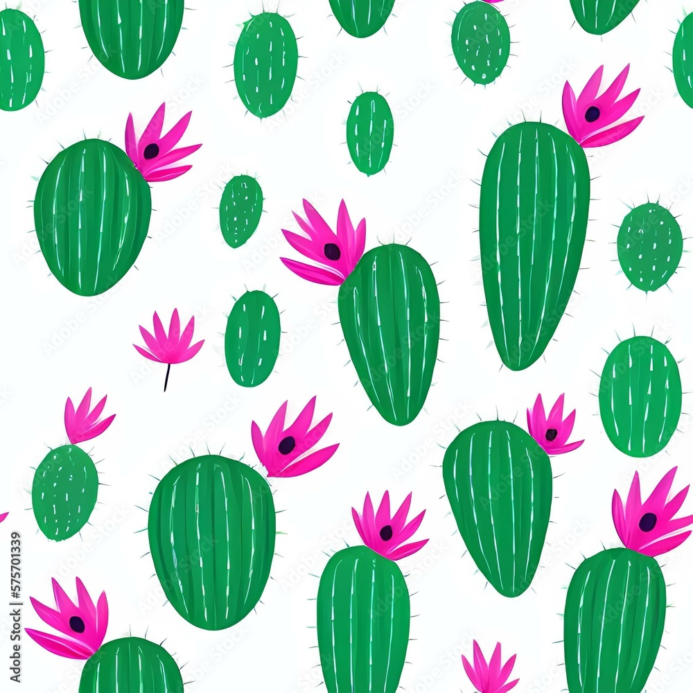 Seamless cactus pattern created with generative ai technology Seamless cactus pattern created with generative ai technology