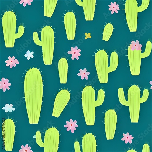 Seamless cactus pattern created with generative ai technology