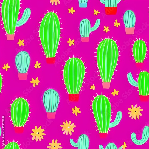 Seamless cactus pattern created with generative ai technology