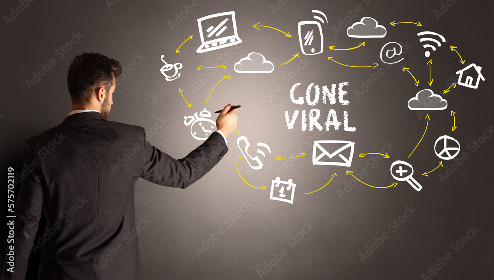 businessman drawing social media icons businessman drawing social media icons