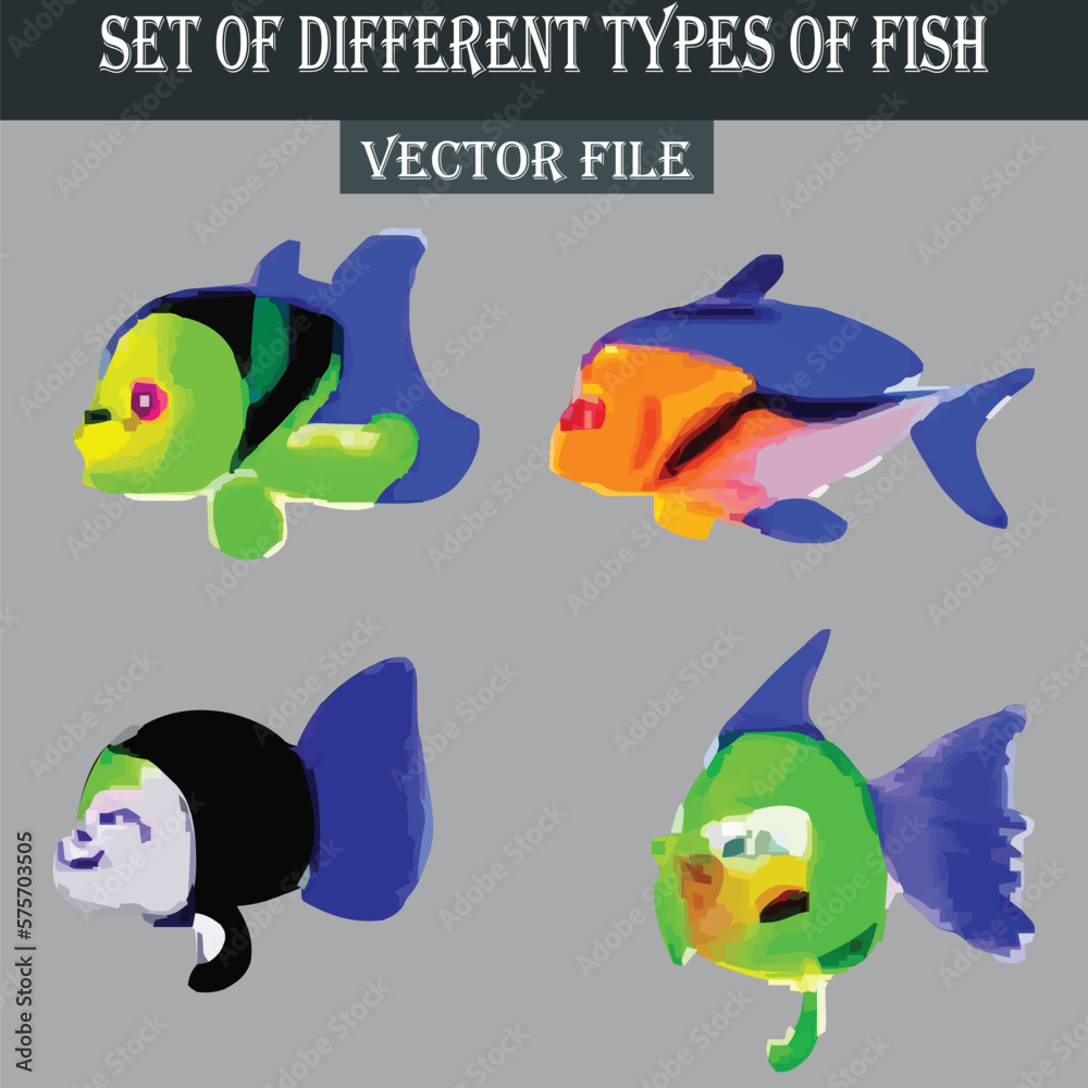 Fototapeta premium Set of beautiful colorful fishes vector file