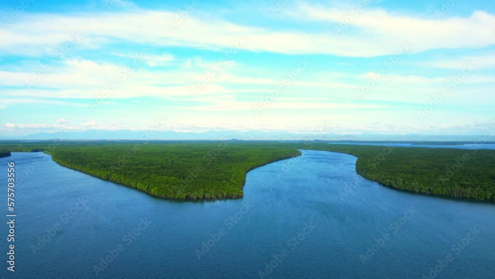 A mangrove forest along a winding river is a stunning ecological system that offers crucial benefits to the environment, including flood control and marine life support. Thailand. 4K aerial view
A mangrove forest along a winding river is a stunning ecological system that offers crucial benefits to the environment, including flood control and marine life support. Thailand. 4K aerial view