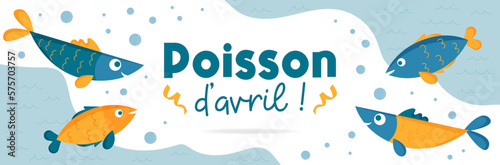 Poisson d'avril - Bannière illustrée présentant des poissons colorés