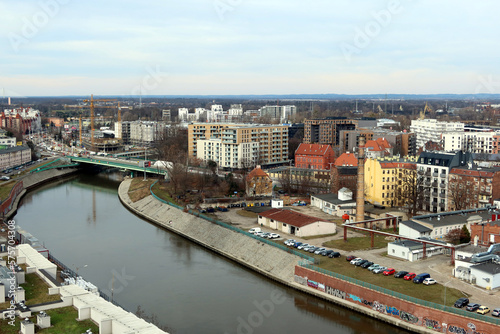 Aerial view of Wroclaw city with Oder (Odra) river, Poland