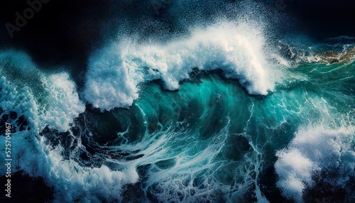 Spectacular aerial top view background photo of ocean sea water white wave splashing in the deep sea