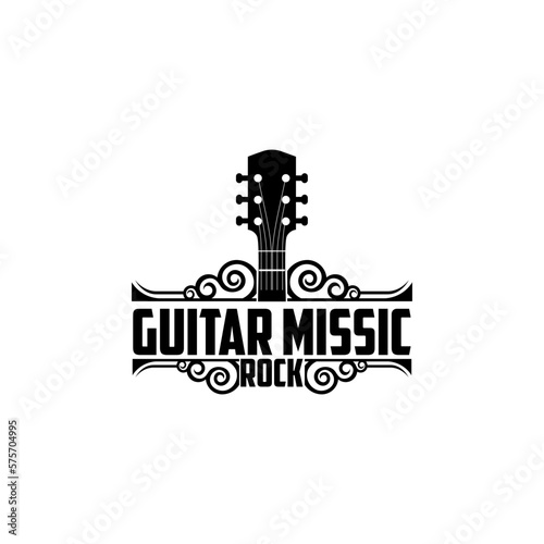 Music and band classic logo, guitar, music club vintage logo
