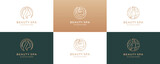 Set of Luxury woman's face flower with line art style logo and business card design. feminine design concept for beauty salon, massage, cosmetic and spa.