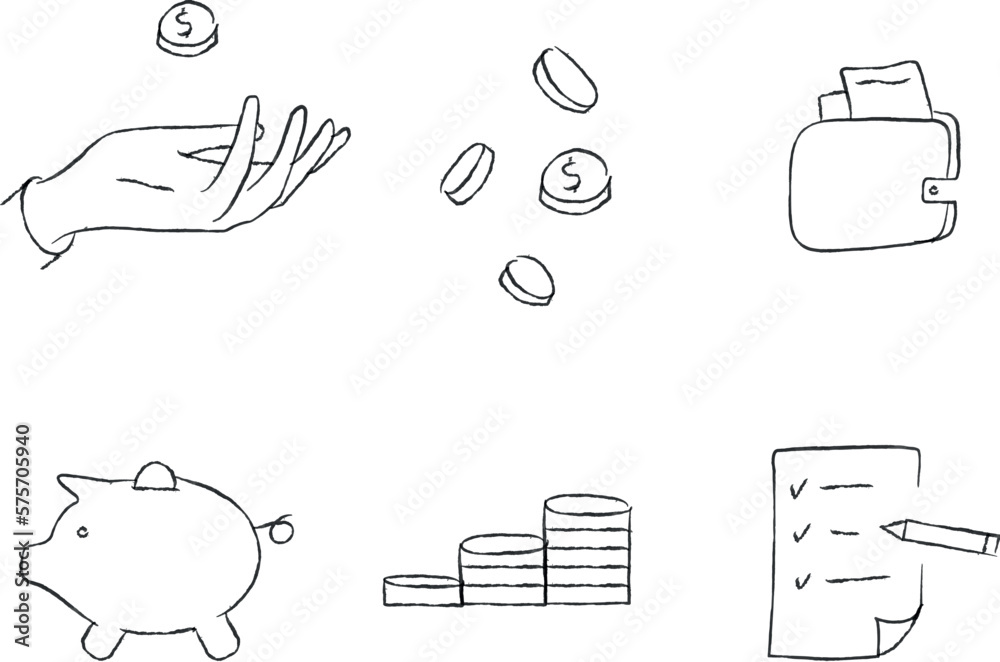Finance doodle icon. Finance, economy, invest, money, hand drawn sketch style icon. Coin, money, financial symbol. Doodle drawn collection. Vector illustration