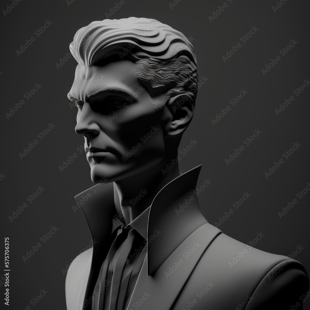 Elegance in Black and White: timeless portrait of an elegant individual against a classic black wall digital character avatar AI generation. Elegance in Black and White: timeless portrait of an elegant individual against a classic black wall digital character avatar AI generation.