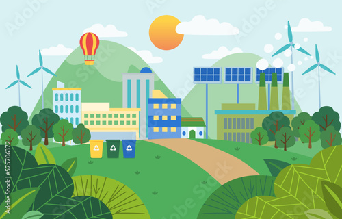 Green eco city and nature landscape background template vector