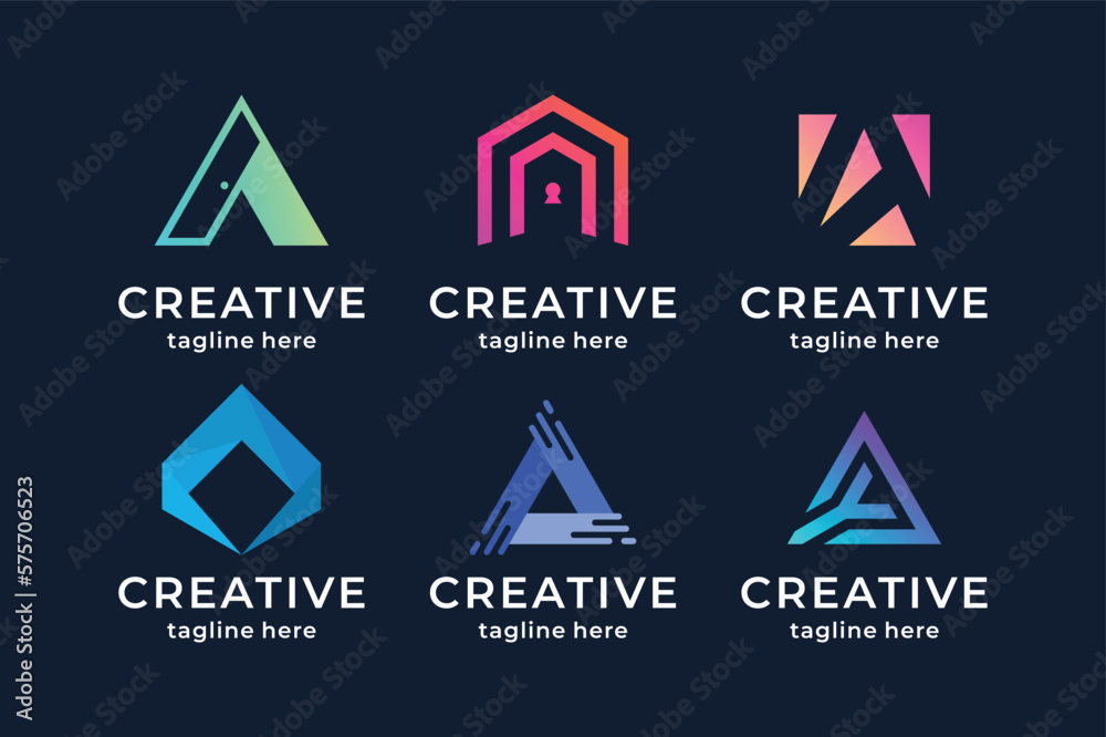 Set of gradient letter A logo design. initial A for symbol tech ...