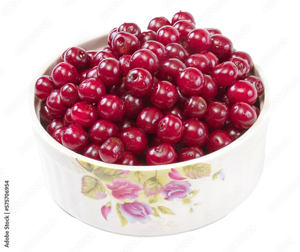 Bowl with ripe cherries. Isolated on a white background. Bowl with ripe cherries. Isolated on a white background.