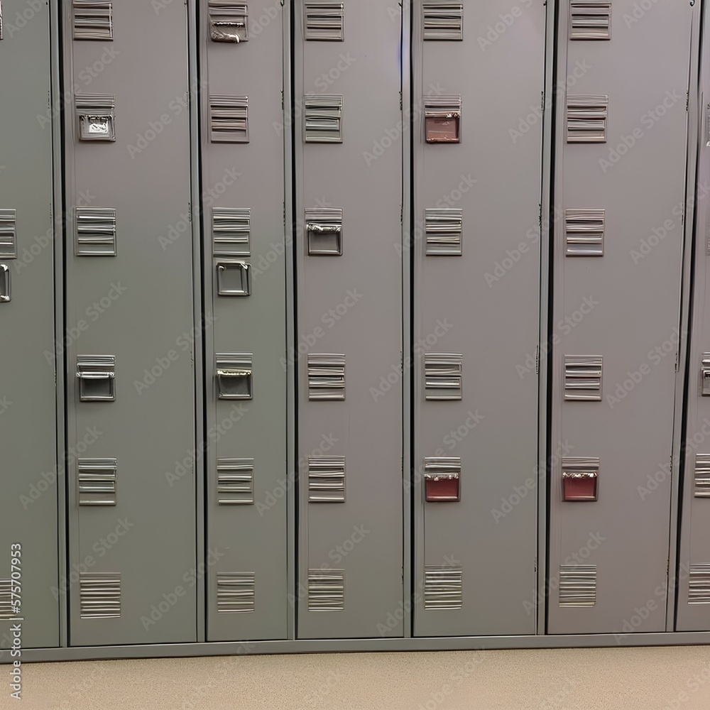 Row of traditional metal school lockers - generative ai Row of traditional metal school lockers - generative ai