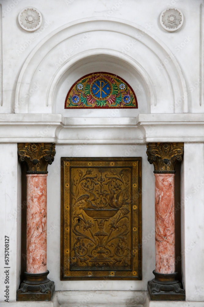 La Major cathedral, Marseille. Chapel mosaics. Detail of the Saint-Lazare reliquary altar. France.
