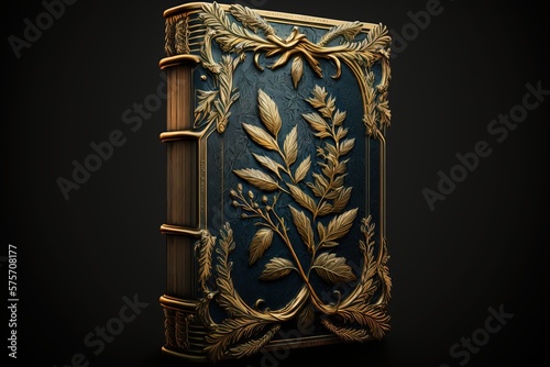 livre ou grimoire ancien avec reliure et décoration végétale sur la couverture, illustration  photo