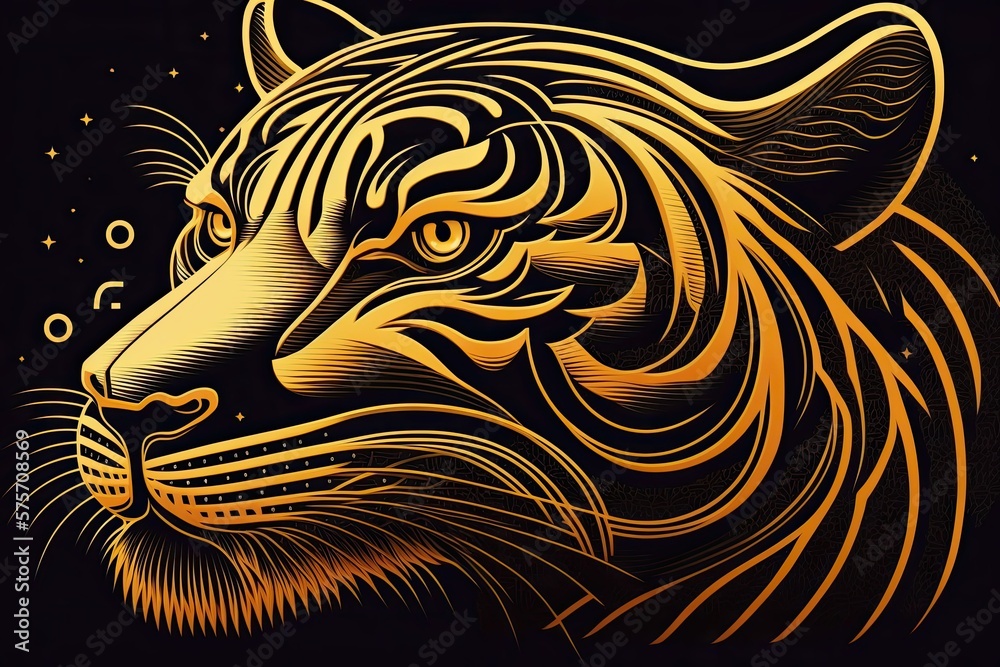 Illustration of a tiger's head in line art style, depicting the Chinese new year 2022, the Year of the Tiger. Generative AI Illustration of a tiger's head in line art style, depicting the Chinese new year 2022, the Year of the Tiger. Generative AI