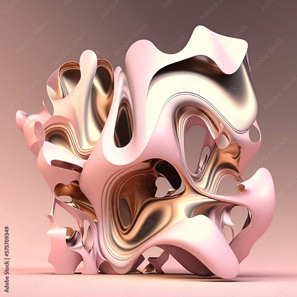 Iridescent 3D Render Object in Gold and Pink: Futuristic Creativity