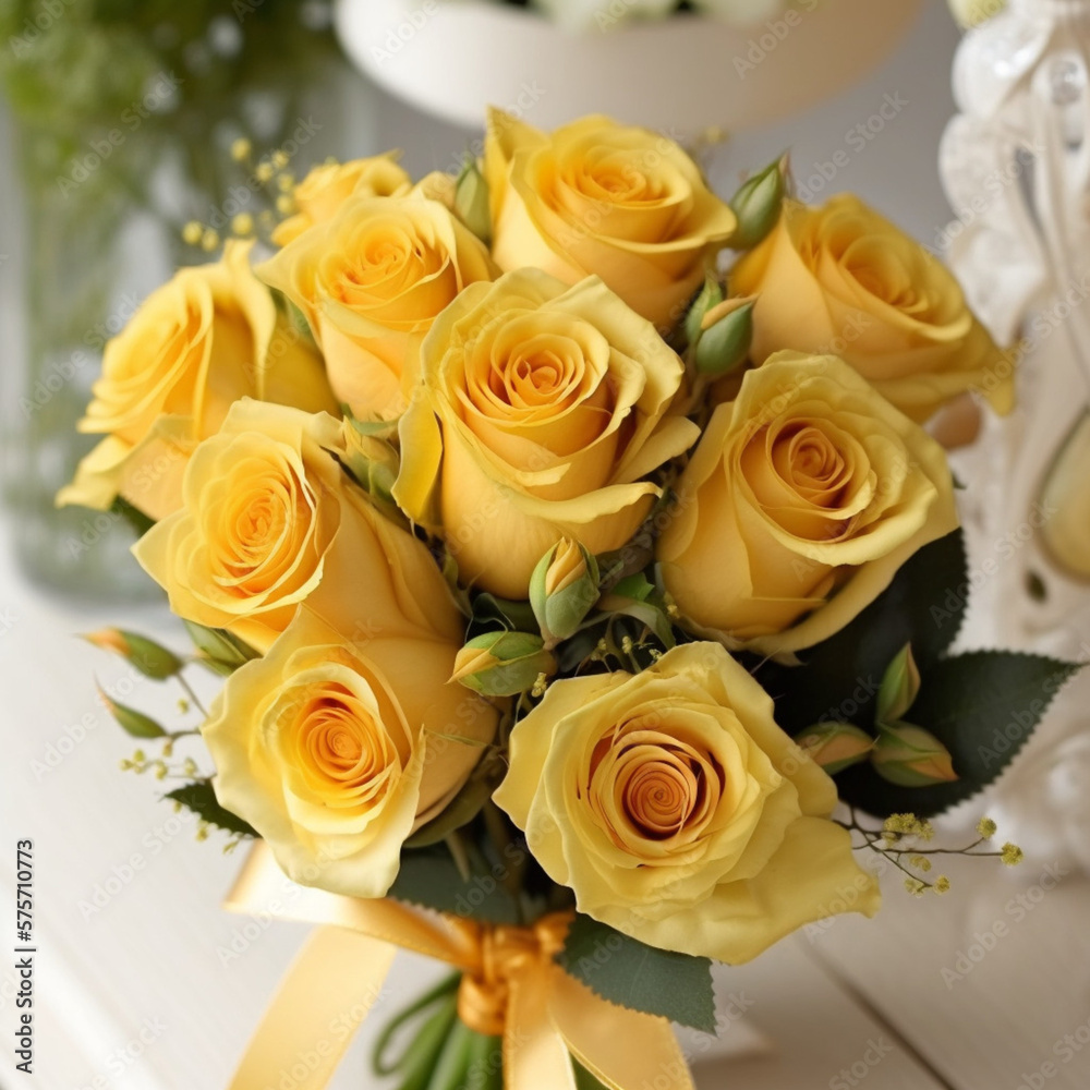 Bouquet of yellow roses. Generative AI. Bouquet of yellow roses. Generative AI.
