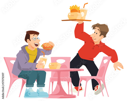 People in fast food cafe. Illustration for internet and mobile website.