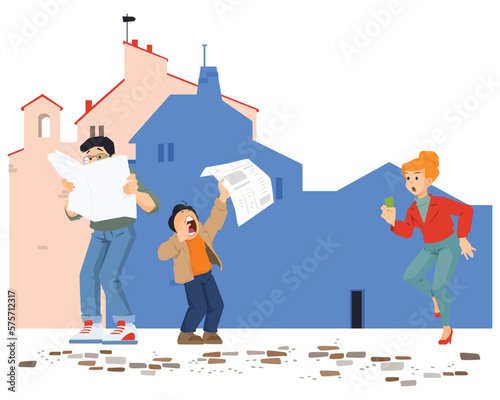 Guy Selling Newspapers. Illustration for internet and mobile website.