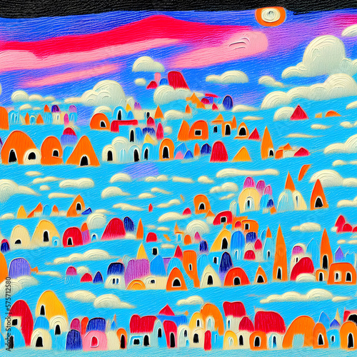AI-generated illustration of a colorful painting of a village
