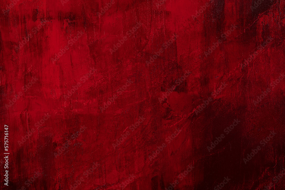 Attractive fantasy painting in dark red. Hand drawn oil or acrylic painting texture. New stylish abstract art background. Oil painting on canvas in contrast red tones. Fragment of red artwork.