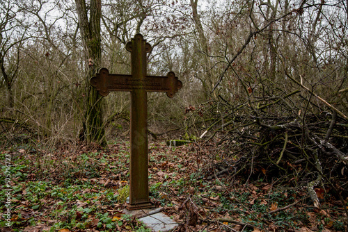 Old and abandoned evangelical cemetery in the forest
