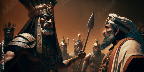Moses Confronting Pharaoh in Ancient Egypt, Illustration