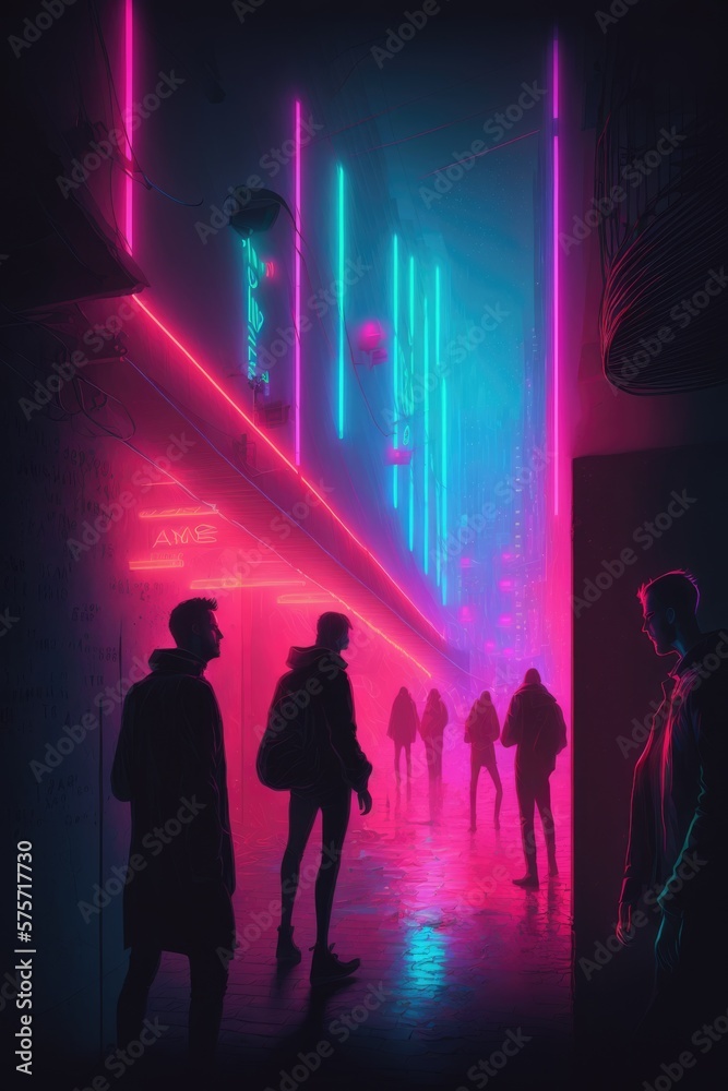 cyberpunk rave, illuminated by vibrant neon lasers digital art poster AI generation. cyberpunk rave, illuminated by vibrant neon lasers digital art poster AI generation.