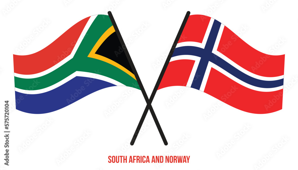 South Africa and Norway Flags Crossed And Waving Flat Style. Official Proportion. Correct Colors.