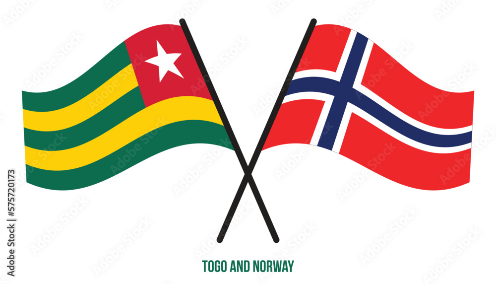 Togo and Norway Flags Crossed And Waving Flat Style. Official Proportion. Correct Colors.