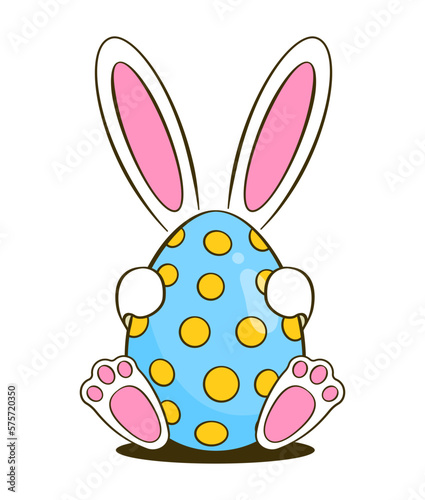 Colorful Easter egg with bunny. Cartoon. Vector illustration. Isolated on white background