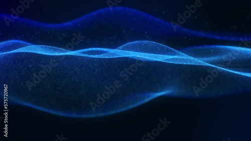 blue technology digital wave background, wavy motion graphic abstract particle, digital concept
