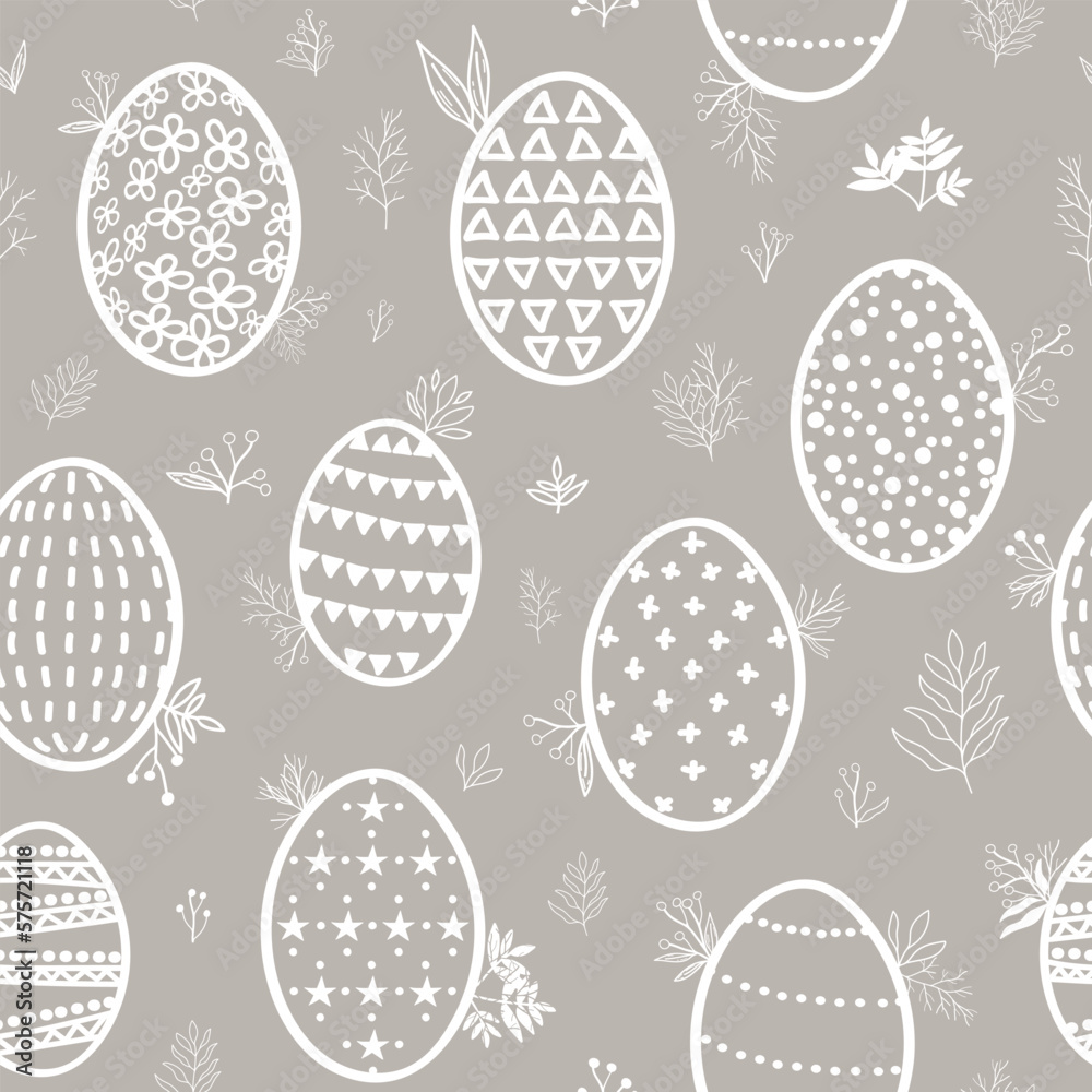 Neutral pale silver and white Easter eggs pattern