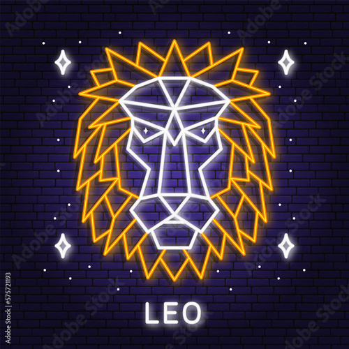 Zodiac astrology horoscope neon sign leo linear design. Vector illustration. Elegant line art symbol or icon of leo esoteric zodiacal horoscope templates promotion for logo or poster isolated.