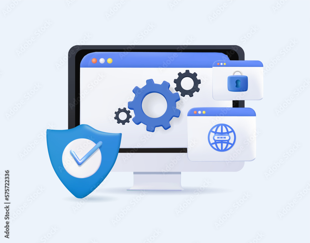 Cyber security data protection 3D render concept vector illustration. Personal data privacy regulation, cybersecurity Cyber security data protection 3D render concept vector illustration. Personal data privacy regulation, cybersecurity