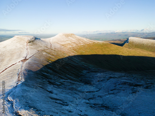 Aerial view of a footpath leading to the summit of Corn Du and Pen-y-Fan in the Brecon Beacons