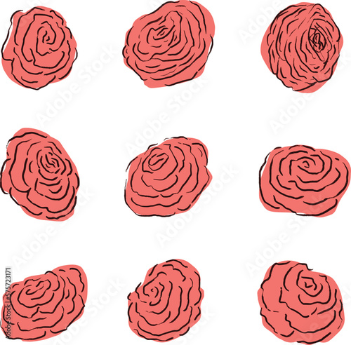 Rose Head Collection on a Graphic Design Illustration Simple Style Flower