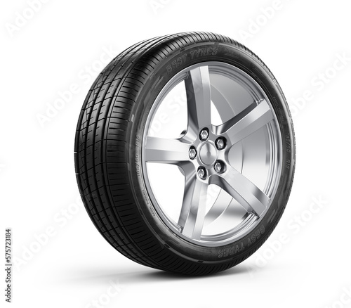 Car wheel isolated on a white background - 3d rendering photo