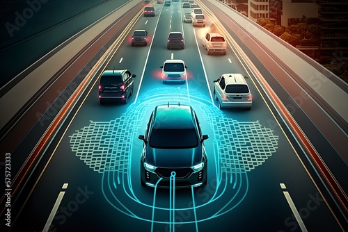 illustration, autonomous car sensor, driver security, generative