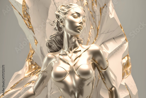 Statue of a beautiful woman made of gold and white marble