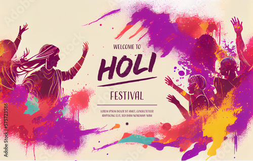 Fotografia Happy Holi Festival Of Colors Illustration Of Colorful Gulal For Holi, In Hindi Holi Hain Meaning Its Holi