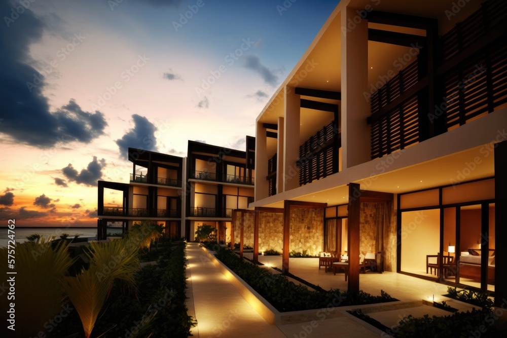 Modern resort, a luxurious and sophisticated vacation destination with a sleek, contemporary design. AI generated