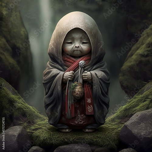 Japanese mythology. Japanese mythological god Jizo. Created with Generative AI technology.