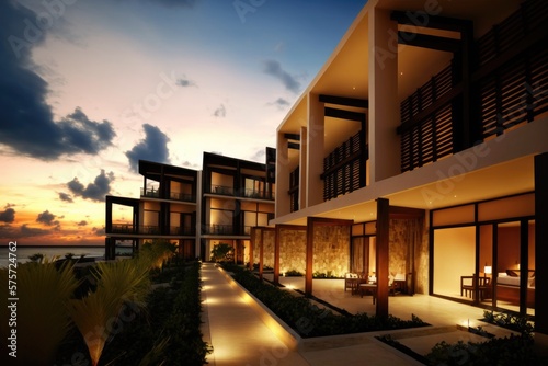 Modern resort  a luxurious and sophisticated vacation destination with a sleek  contemporary design. AI generated