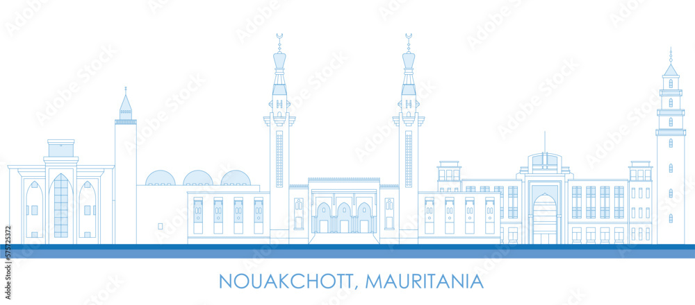 Outline Skyline panorama of city of Nouakchott, Mauritania - vector illustration
