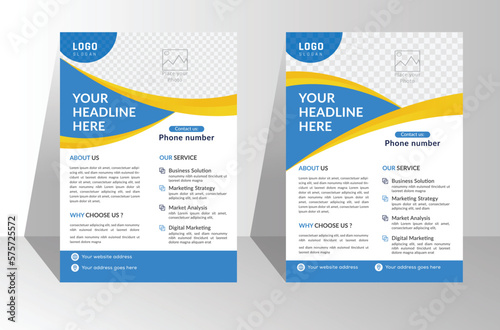 Blue yellow gradient colors corporate business flyer design template. modern creative vector flyer design for advertising company promotion grow.  A4 half page corporate minimal flyer set