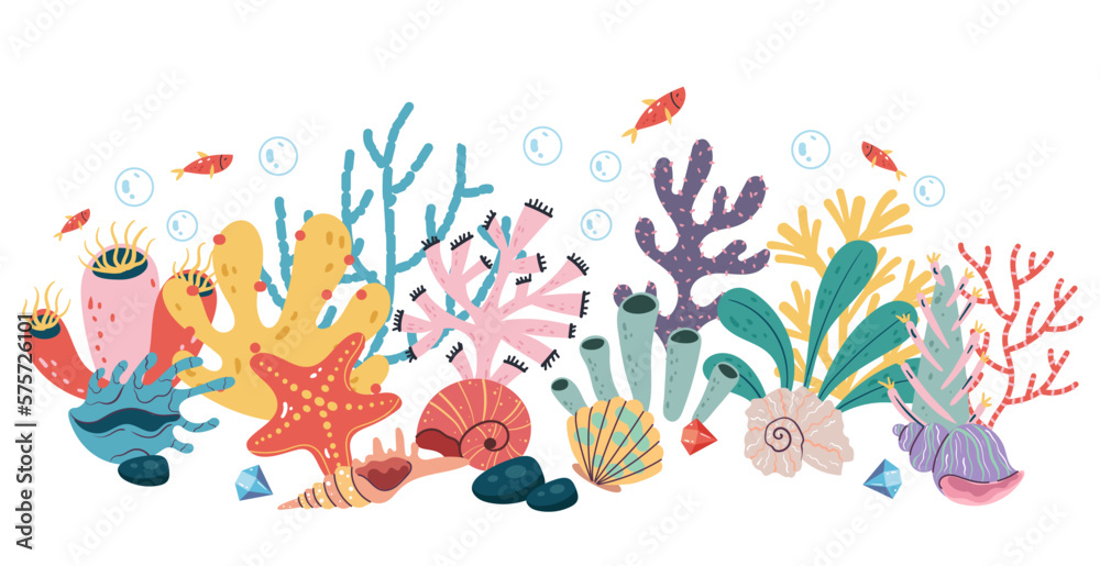 Exotic coral reef seamless cover banner underwater nature life concept. Vector flat graphic design element concept