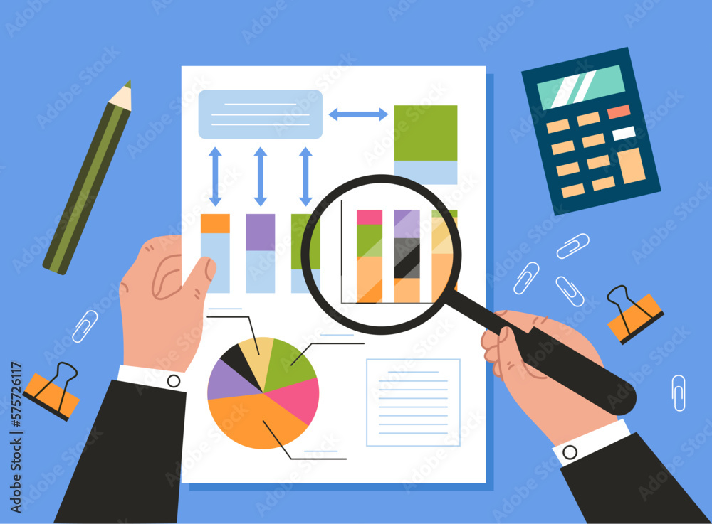 Businessman desk agenda workplace finance project searching abstract concept. Vector graphic design illustration element Businessman desk agenda workplace finance project searching abstract concept. Vector graphic design illustration element